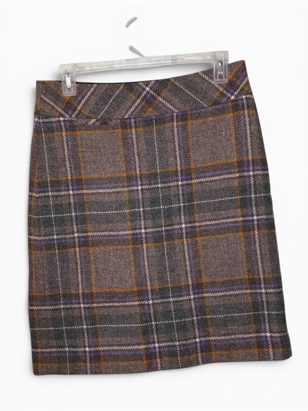 Plaid Wool-Blend Pencil Skirt in Brown